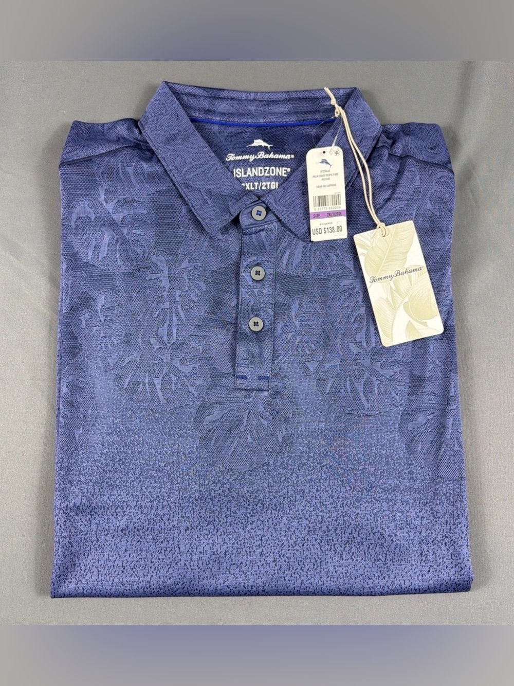 Tommy Bahama Golf Shirt Polo Palm Coast Tropic Fade 2XLT Sapphire NWT MSRP $138